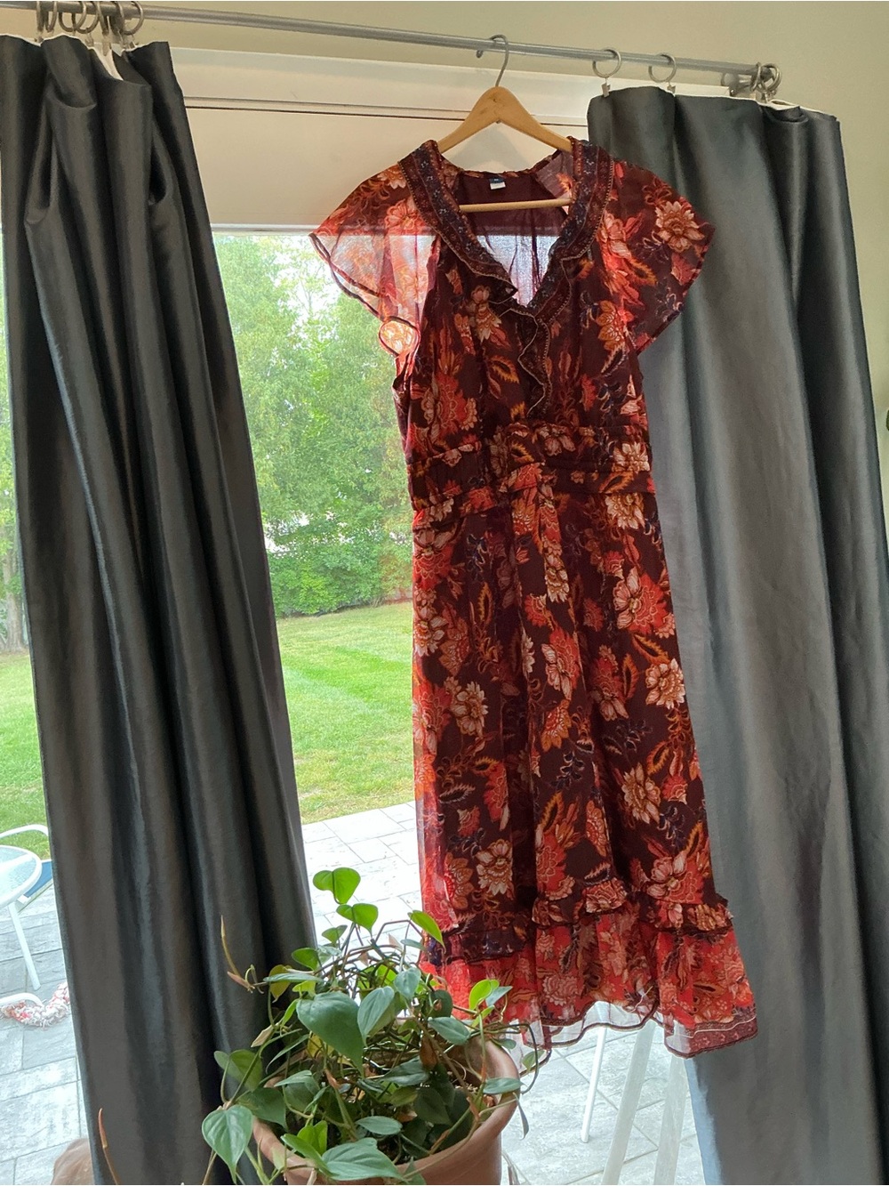 Old Navy Burgundy Floral Maxi Dress